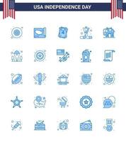 conjunto de 25 ícones do dia dos eua símbolos americanos sinais do dia da independência para os eua elefante amor américa esportes editáveis elementos de design do vetor do dia dos eua