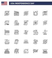 25 sinais de linha para o calendário do dia da independência dos eua polícia americana abóbora editável dia dos eua elementos de design vetorial vetor