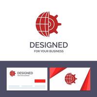 cartão de visita criativo e modelo de logotipo engrenagem globo definindo ilustração vetorial de negócios vetor