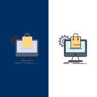 vetor de ícone de cor plana de carrinho de serviços de comércio eletrônico on-line de compras