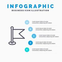 ícone de linha do mundo do mapa de localização da bandeira com fundo de infográficos de apresentação de 5 etapas vetor