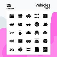 conjunto de ícones de 25 veículos 100 eps editáveis 10 arquivos idéias de conceito de logotipo de negócios design de ícone de glifo sólido vetor