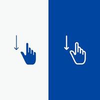 gestos com o dedo para baixo linha da mão e glifo ícone sólido banner azul linha e glifo ícone sólido banner azul vetor