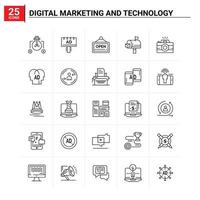 25 conjunto de ícones de marketing digital e tecnologia de fundo vetorial vetor