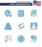 feliz dia da independência 9 pacote de ícones de blues para web e decoração de impressão decoração americana cidade dos eua editável dia dos eua vetor elementos de design