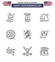 conjunto de 9 ícones do dia dos eua símbolos americanos sinais do dia da independência para celebração de fogos de artifício jogo americano animal editável dia dos eua vetor elementos de design