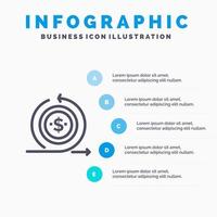 investimento empresarial moderno no ícone da linha de retorno com fundo de infográficos de apresentação de 5 etapas