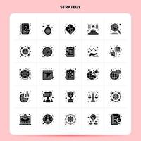 conjunto de ícones de estratégia sólido 25 design de estilo de glifo vetorial conjunto de ícones pretos web e design de ideias de negócios móveis ilustração em vetor