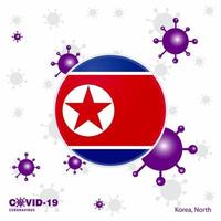 ore pela coreia do norte covid19 bandeira de tipografia de coronavírus fique em casa fique saudável cuide de sua própria saúde vetor