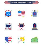 conjunto de 9 ícones do dia dos eua símbolos americanos sinais do dia da independência para diretor mundo bebida mapa americano editável dia dos eua vetor elementos de design