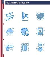 feliz dia da independência pacote de 9 sinais e símbolos de blues para bandeira de futebol de celular sobremesa americana editável dia dos eua vetor elementos de design