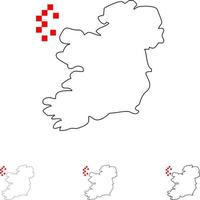 mapa do mundo irlanda conjunto de ícones de linha preta em negrito e fino vetor