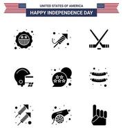 9 ícones criativos dos eua sinais modernos de independência e símbolos de 4 de julho da bandeira estelar hokey capacete americano editável dia dos eua elementos de design vetorial vetor