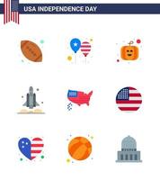 9 sinais planos dos eua símbolos de celebração do dia da independência do transporte americano bandeira da américa lançador de nave espacial editável dia dos eua vetor elementos de design