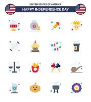 feliz dia da independência 4 de julho conjunto de 16 apartamentos pictograma americano de churrasco comida fogo trabalho ação de graças americano editável dia dos eua vetor elementos de design