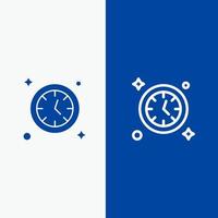 assista linha do tempo do relógio e ícone sólido de glifo banner azul linha e ícone sólido de glifo banner azul vetor