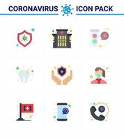o ícone de cor plana do coronavírus 9 definido sobre o tema da epidemia de corona contém ícones como escudo médico eluição cuidados com os dentes vírus coronavírus 2019nov elementos de design do vetor da doença