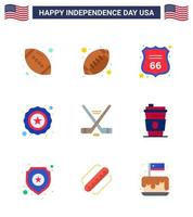 grande pacote de 9 eua feliz dia da independência eua vector flats e símbolos editáveis de suco álcool polícia americano gelo esporte editável dia dos eua vetor elementos de design