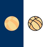 bola basquete ícones do esporte nba plano e conjunto de ícones cheios de linha vector fundo azul
