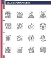 conjunto de 16 linhas vetoriais em 4 de julho dia da independência dos eua, como livro de lápide de escudo estelar americano editável dia dos eua elementos de design vetorial vetor