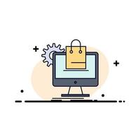 vetor de ícone de cor plana de carrinho de serviços de comércio eletrônico on-line de compras
