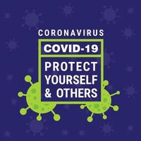 pôster covid 19 com ícone de vírus no fundo vetor pôster de conscientização covid19