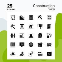 25 conjunto de ícones de construção 100 eps editáveis 10 arquivos idéias de conceito de logotipo de negócios design de ícone de glifo sólido vetor