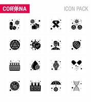 16 pacote de ícones de glifo sólido preto coronavírus covid19, como sinal médico sem aids de hiv coronavírus viral 2019nov elementos de design de vetor de doença