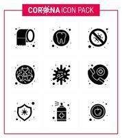ícone preto de glifo sólido de coronavírus 9 definido sobre o tema da epidemia de corona contém ícones como bactérias de risco científico biocientista coronavírus viral 2019nov elementos de design de vetor de doença