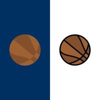 ícones de basquete de bola de educação plano e conjunto de ícones cheios de linha vector fundo azul