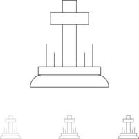 celebração cruz cristã conjunto de ícones de linha preta negrito e fino de páscoa vetor