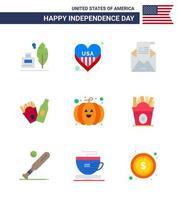 9 sinais planos dos eua símbolos de celebração do dia da independência de abóbora americana e-mail frise mail editáveis elementos de design do vetor do dia dos eua