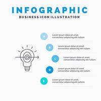 ícone de linha de negócios de foco de sucesso de bulbo com fundo de infográficos de apresentação de 5 etapas vetor