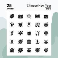 25 conjunto de ícones do ano novo chinês 100 eps editáveis 10 arquivos idéias de conceito de logotipo de negócios design de ícone de glifo sólido vetor