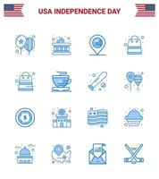 grupo de 16 blues definido para o dia da independência dos estados unidos da américa, como café, chá, localização, dinheiro, editável, elementos de design vetorial do dia dos eua vetor