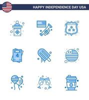 9 pacote azul eua de sinais do dia da independência e símbolos de sorvete americano convite de casamento americano editável elementos de design vetorial do dia dos eua vetor