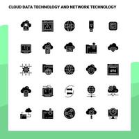 25 tecnologia de dados em nuvem e conjunto de ícones de tecnologia de rede modelo de ilustração vetorial de ícone de glifo sólido para web e ideias móveis para empresa de negócios vetor