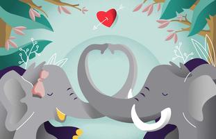 Ilustração vetorial do fundo do romance do elefante no amor