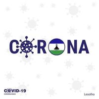 lesoto coronavírus tipografia covid19 bandeira do país fique em casa fique saudável cuide de sua própria saúde vetor