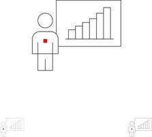 gráfico gráfico de negócios esforços sucesso conjunto de ícones de linha preta fina e ousada vetor