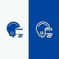 linha de capacete de futebol americano e ícone sólido de glifo banner azul linha e ícone sólido de glifo banner azul vetor