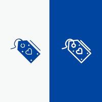 linha de oferta de desconto de dia dos namorados de etiqueta e ícone sólido de glifo banner azul linha e ícone sólido de glifo banner azul vetor