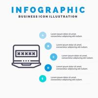 ícone de linha de segurança de bloqueio de computador portátil com fundo de infográficos de apresentação de 5 etapas vetor