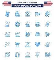 feliz dia da independência dos eua conjunto de pictogramas de 25 azuis simples da medalha férias do dólar da independência unidos editáveis elementos de design vetorial do dia dos eua vetor