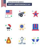 feliz dia da independência 4 de julho conjunto de 9 apartamentos pictograma americano do feriado do dia da independência grade estrela churrasco editável dia dos eua vetor elementos de design