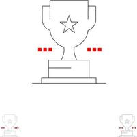 conquista do prêmio do troféu da copa conjunto de ícones de linha preta fina e ousada vetor