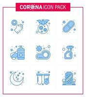 conjunto de ícones de prevenção de coronavírus 25 comida azul cuidados com as mãos cápsula desinfetante sabonete viral coronavírus doença 2019nov vetor elementos de design