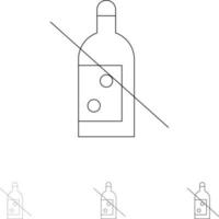 garrafa de álcool proibida sem uísque conjunto de ícones de linha preta fina e ousada vetor