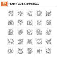 25 cuidados de saúde e conjunto de ícones médicos de fundo vetorial vetor