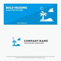 banner de site de ícone sólido de primavera de palmeira de praia e modelo de logotipo de negócios vetor